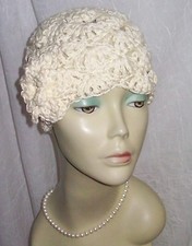 Womens Ladies Cloche Hat Cotton Flapper 1920s Organic Natural NWT Knit Black