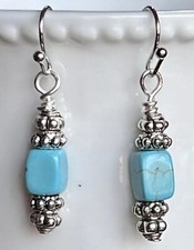 Turquoise and Silver Dangle Earrings. Boho Chic.