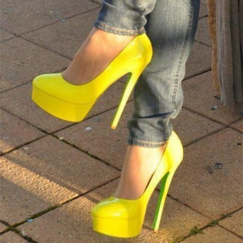 yellow round toe heels