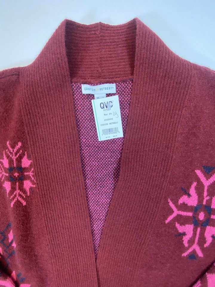 Denim & Co. Canyon Retreat Jacquard Suéter Largo Cárdigan Rosa Morera Grande Foto 2 de 4