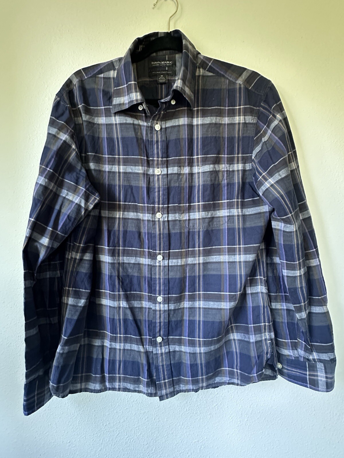Mens Banana Republic Untucked Fit Plaid Button-Up Shirt M Organic Cotton