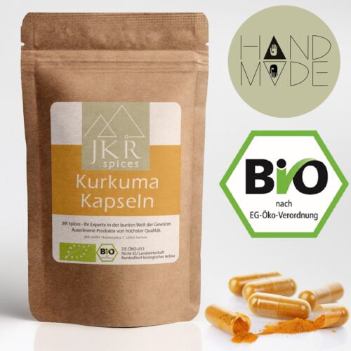 420 Stk. vegane Bio Kurkuma 620mg Kapseln Curcuma Pulver hochdosiert JKR Spices - Afbeelding 1 van 6