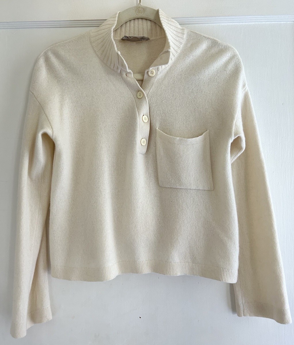 Everlane The ReCashmere Cashmere Button Mockneck Bone Sweater Size Small
