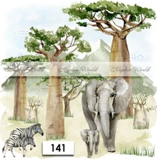 (141) TWO Paper LUNCHEON Decoupage Art Craft Napkins - ELEPHANTS ZEBRAS AFRICA