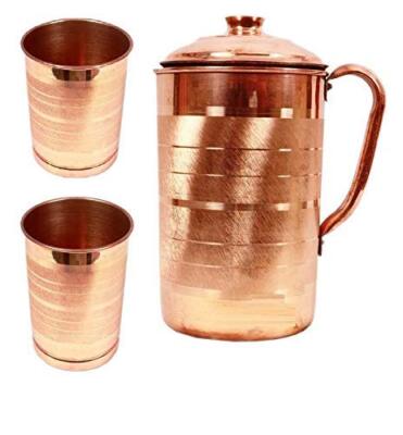 2 Liter Water Copper JUG with 2 Copper Glass Capacity (300ml)