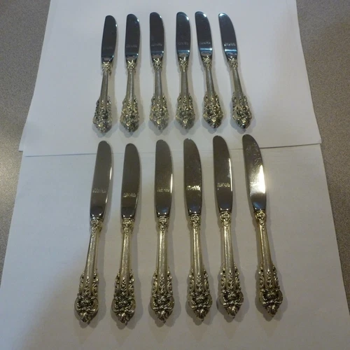 12 PIECE 6 1/4" BUTTER KNIVES WALLACE GRAND BAROQUE STERLING SILVER