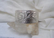 Sterling Silver Embossed Scroll Leaf Cuff Bracelet Repousse Style