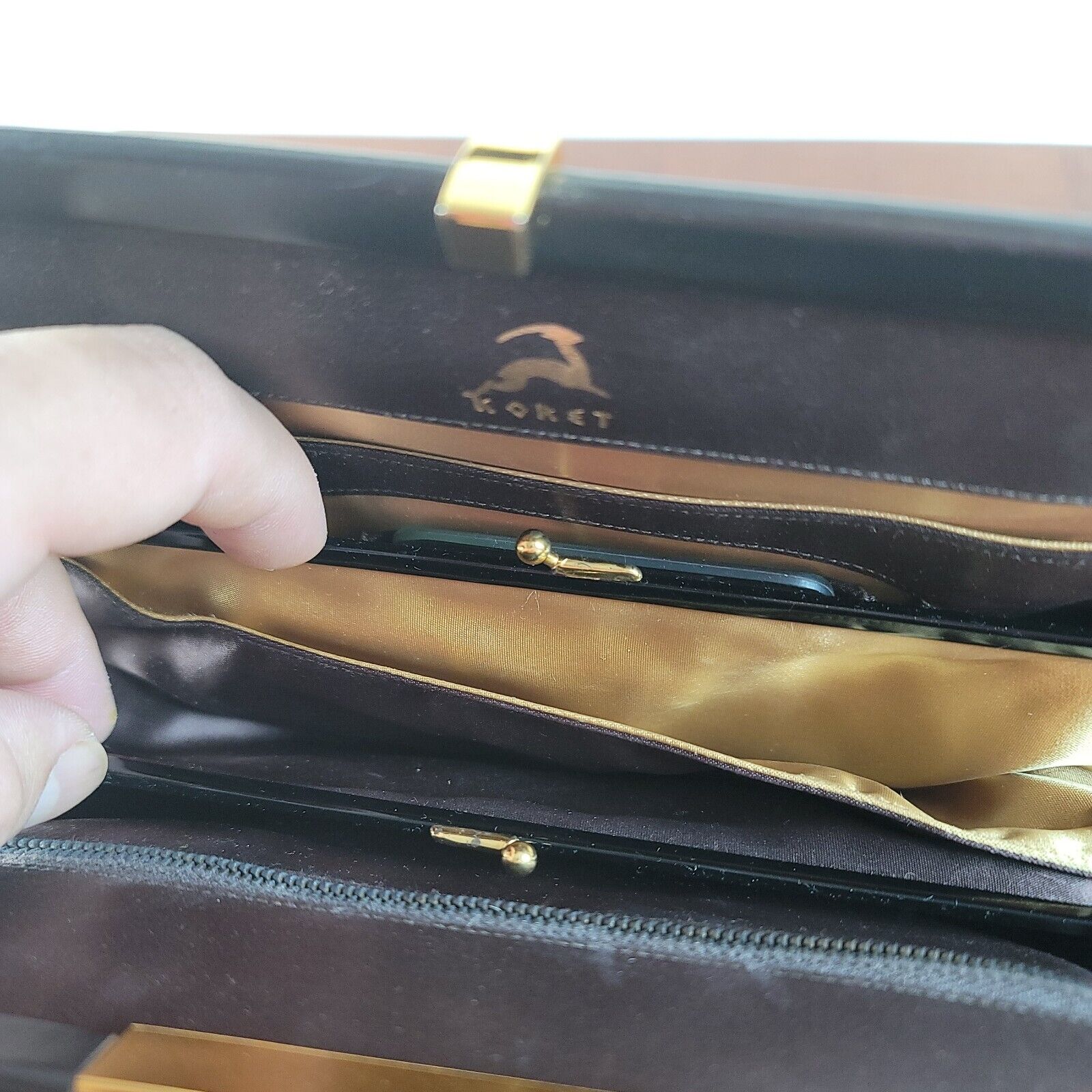 Vintage Koret Small Leather Handbag Black Gold Ha… - image 7