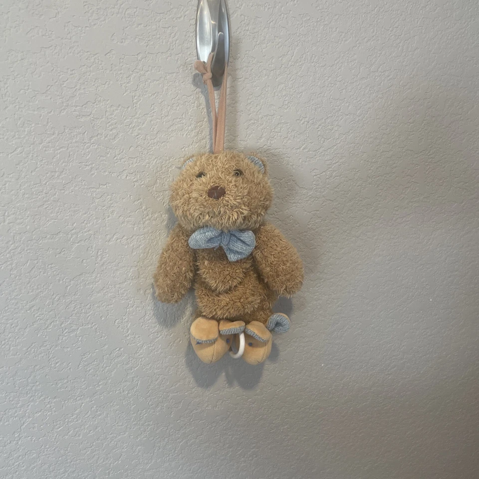 Berço musical vintage Soft Dreams ursinho de pelúcia brinquedo marrom puxar para baixo - Imagem 2 de 4