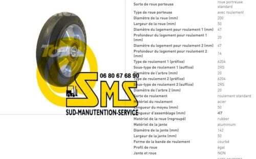 ROUE DIRECTRICE CAOUTCHOUC TRANSPALETTE MANUEL MC LIFT 200 50 50 47 mm B6354