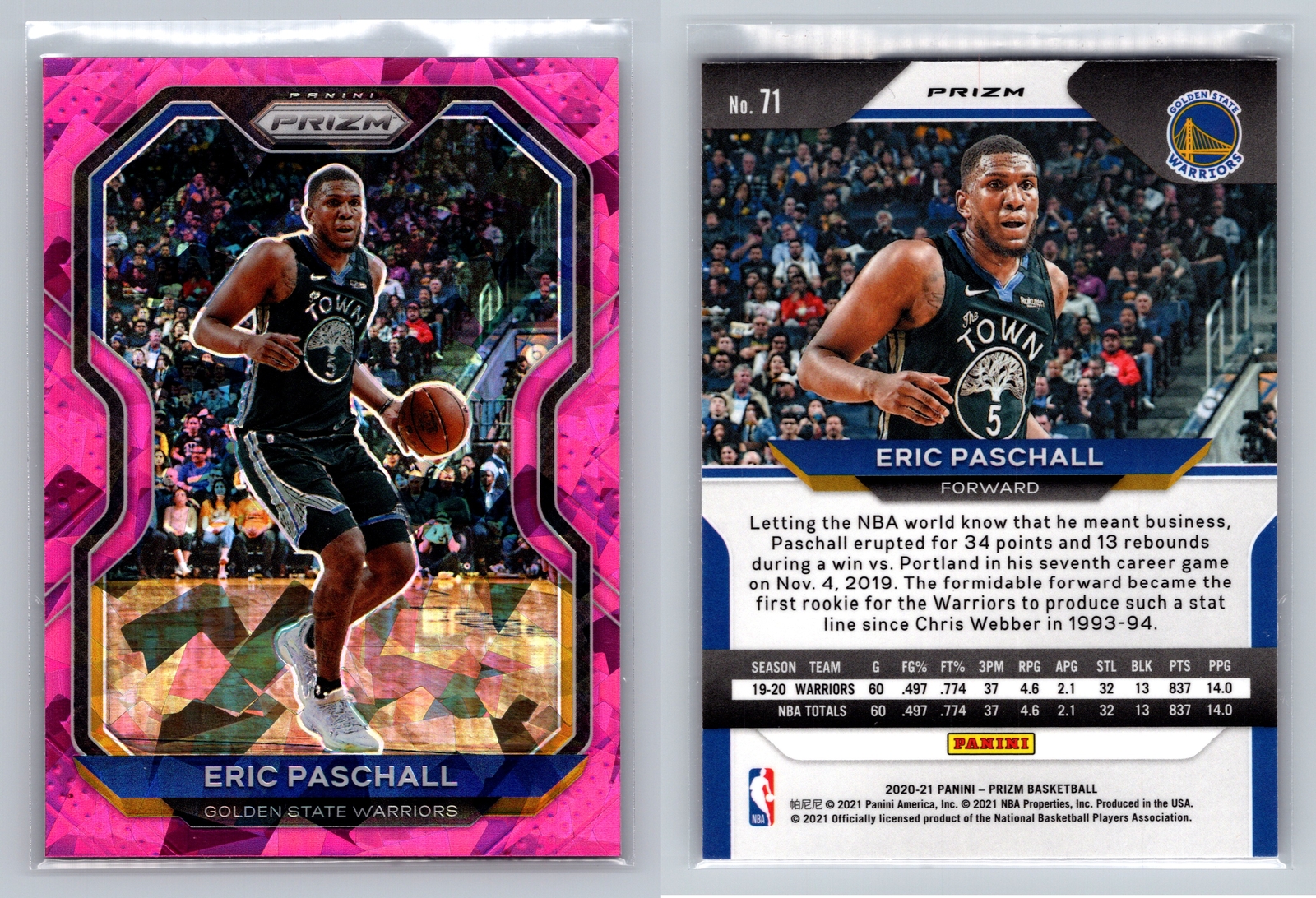 2020-21 Panini Prizm #71 Eric Paschall Pink Ice Prizms