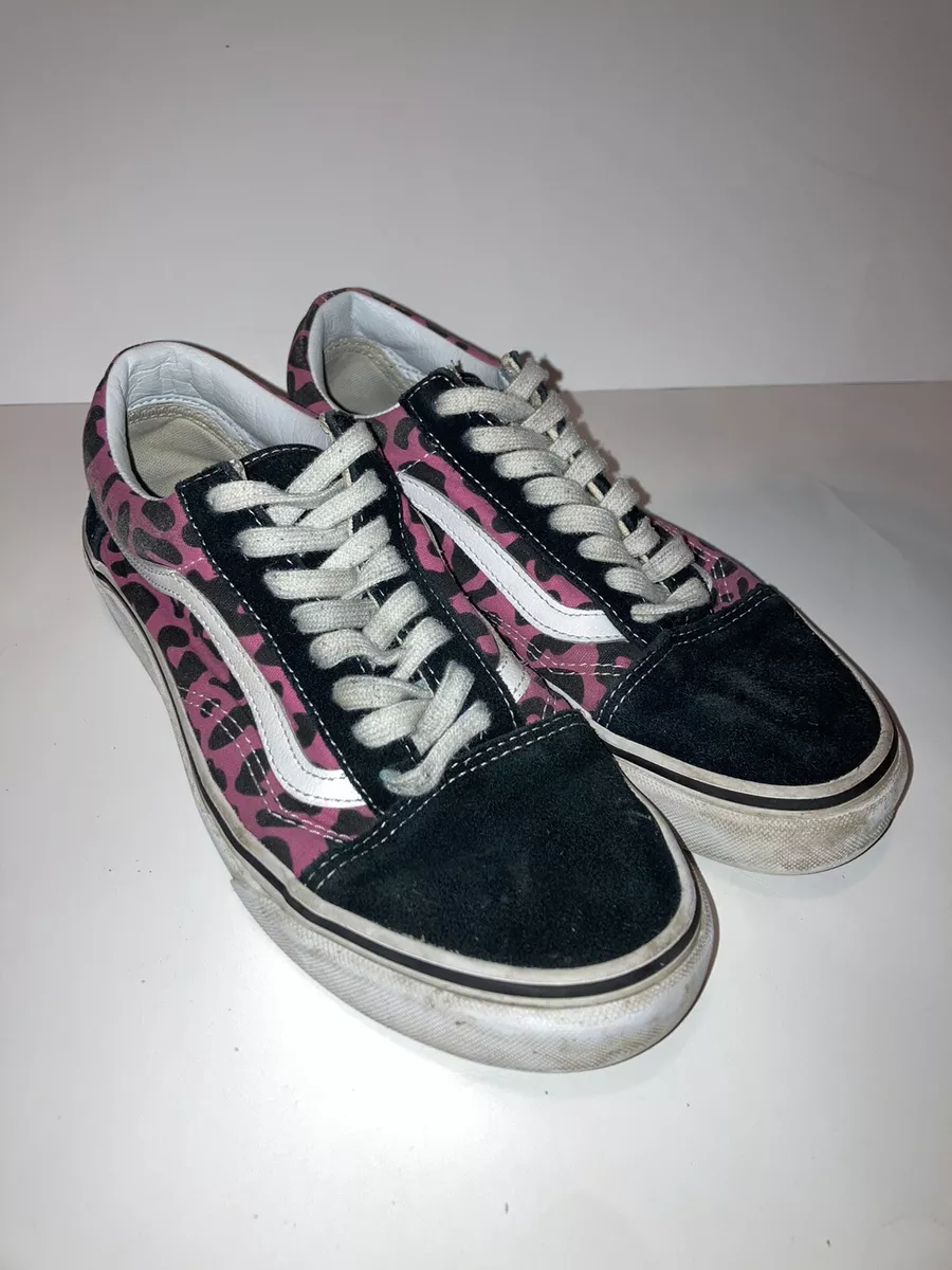 Women's Vans Old Low Top Lace Up Pink Leopard Print Skate Shoes Size |