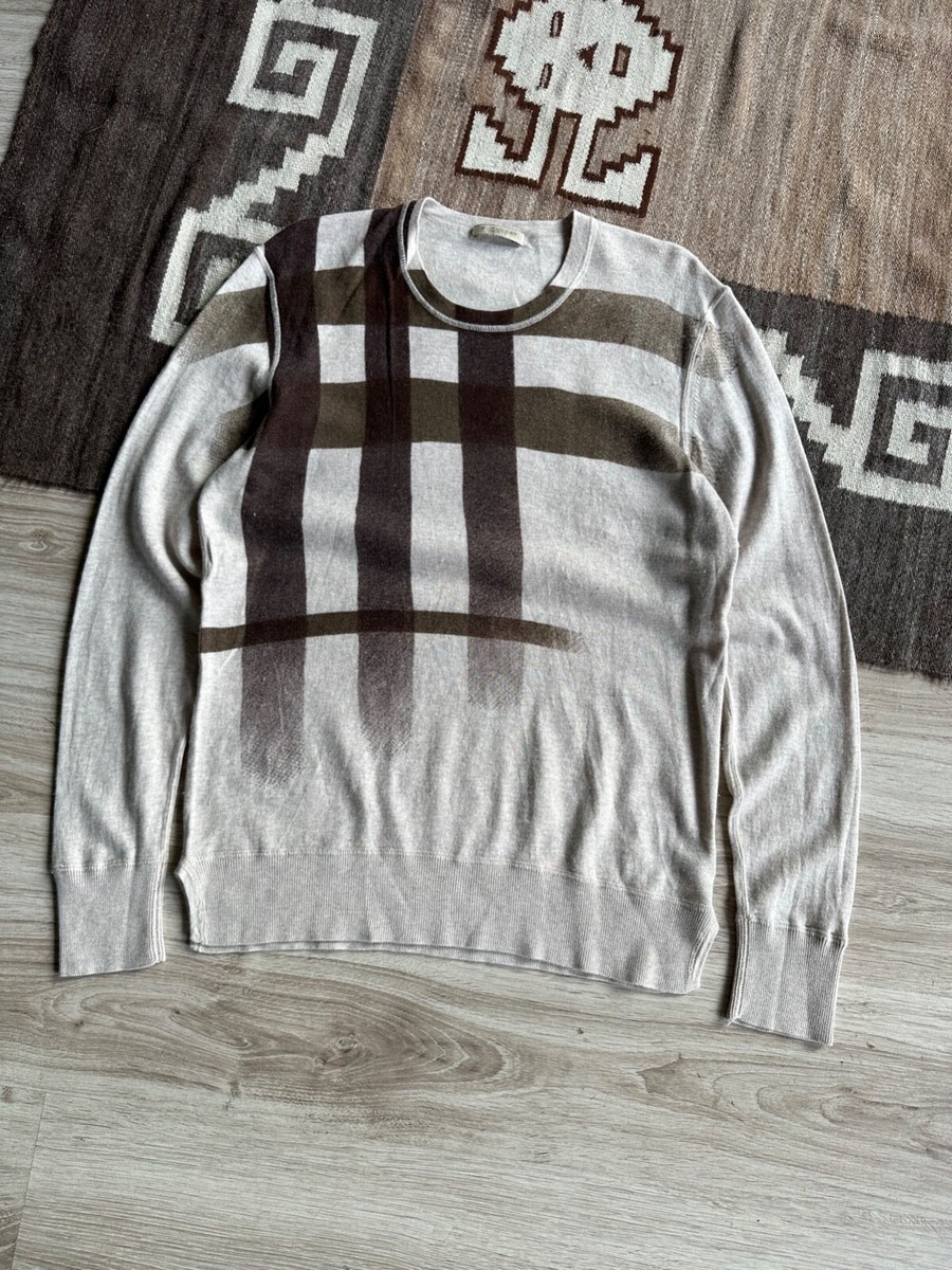 Burberry Brit Women's Check Cotton Cashmere Beige Sweater Size