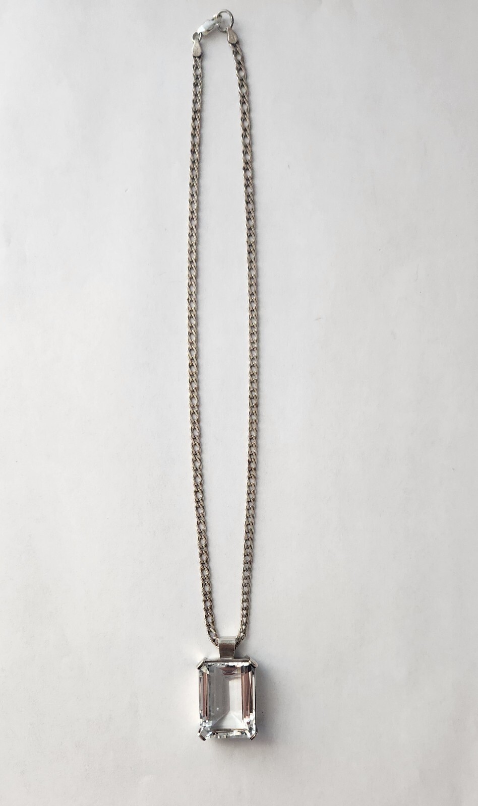 Silver Crystal Clear Quartz Rectangle Pendant 925… - image 3