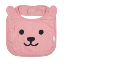 Steiff Baby Bib With Teddy Face And Ears, Old Pink