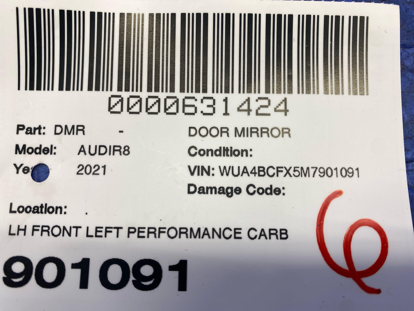 2018-2021 AUDI R8 LEFT PERFORMANCE CARBON FIBER AUTO DIM HEAT POWER DOOR MIRROR