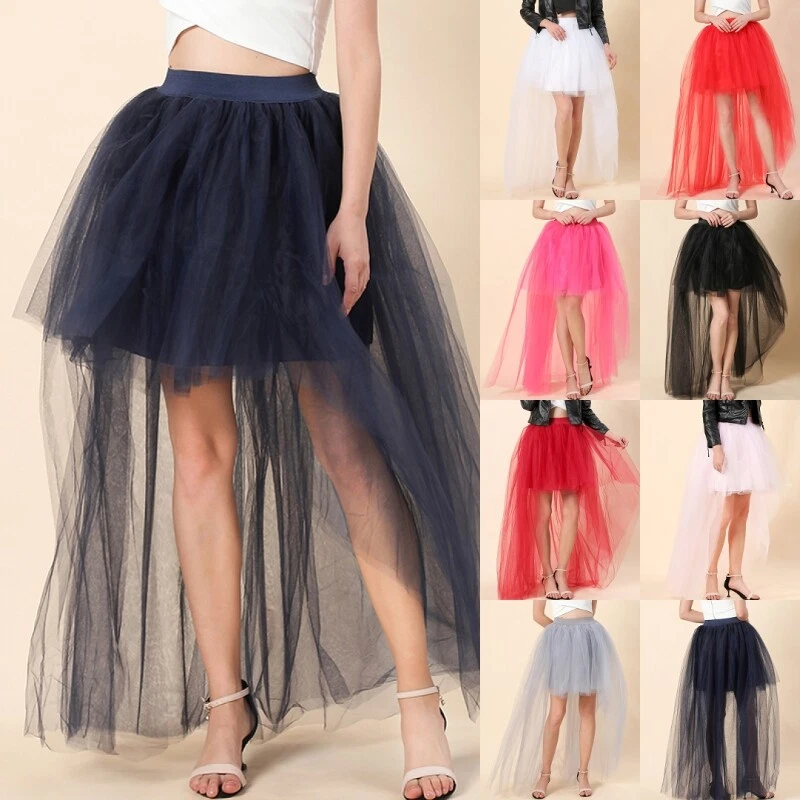 Women Tutu Skirt High Low Hem Tulle Skirts Loose Ruffle Ladies