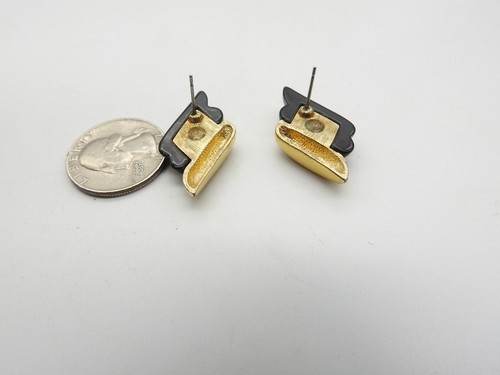 Pendientes perforados de metal en tono dorado lucita negro vintage - Imagen 4 de 4