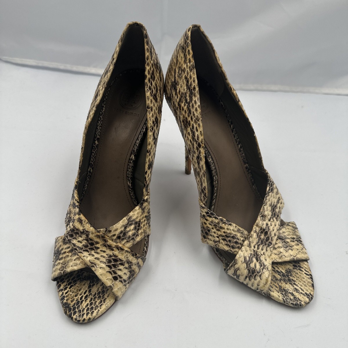Tory Burch sz 10 pumps Open Toe Snake Leather high Heel Women