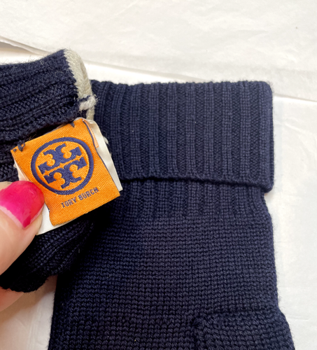 Women's Tory Burch Navy Blue Gloves w/ White Large Logos in soft wool One Size - 第 5/8 張圖片