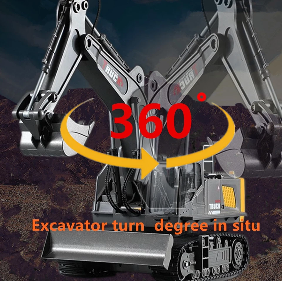 15 Channel RC Excavator Metal Shovel,Rc Digger Construction Toys，Metal Dozer Tra - Image 4 of 4