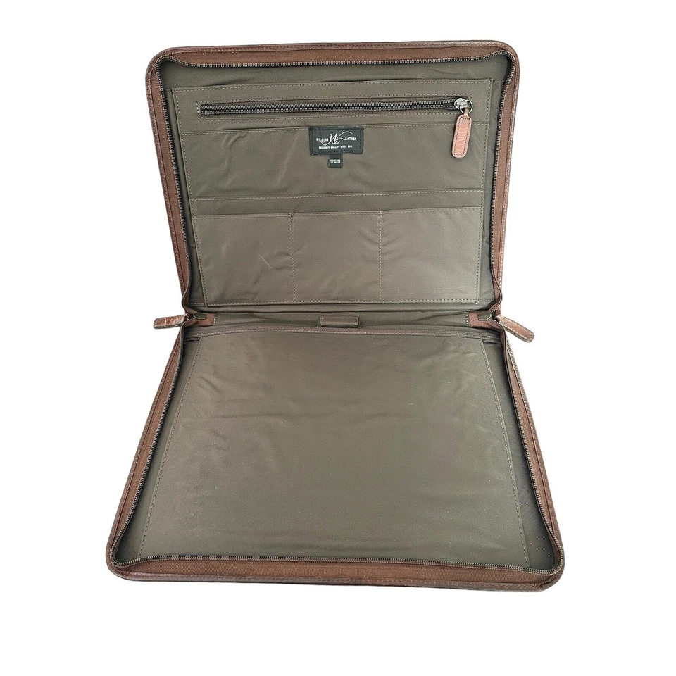 Wilsons Cuero Cremallera Folio Marrón Cuaderno Porta Documentos Estuche Oficina de Negocios Foto 2 de 4