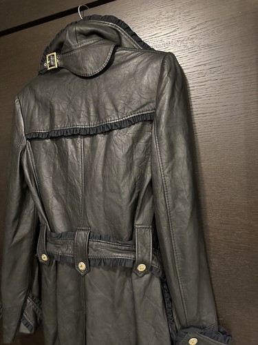 Vintage Dolce & Gabbana Black Leather Trench Coat Belted Size Small IT 40 US 4 - Picture 10 of 17
