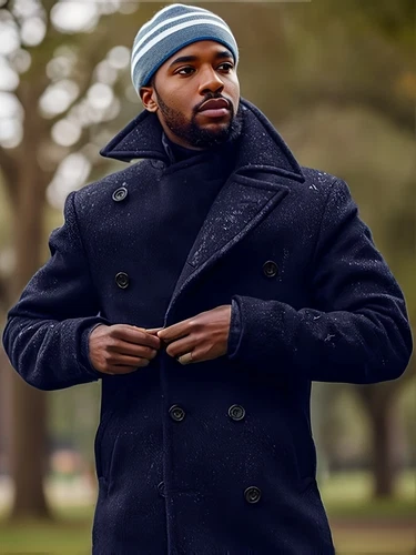 Mens Black Pea Coat 100% Wool Blend Double Breasted button Jacket Trench Coat - Picture 12 of 15