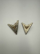 VTG Western Collar Tips Silver Tone Engraved Gold Longhorn Bulls Cowboy Pair