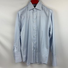 Canali Mens Light Blue Pinstripe Dress Shirt Made in Italy Size 38 15