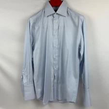 Canali Mens Light Blue Pinstripe Dress Shirt Made in Italy Size 38 15