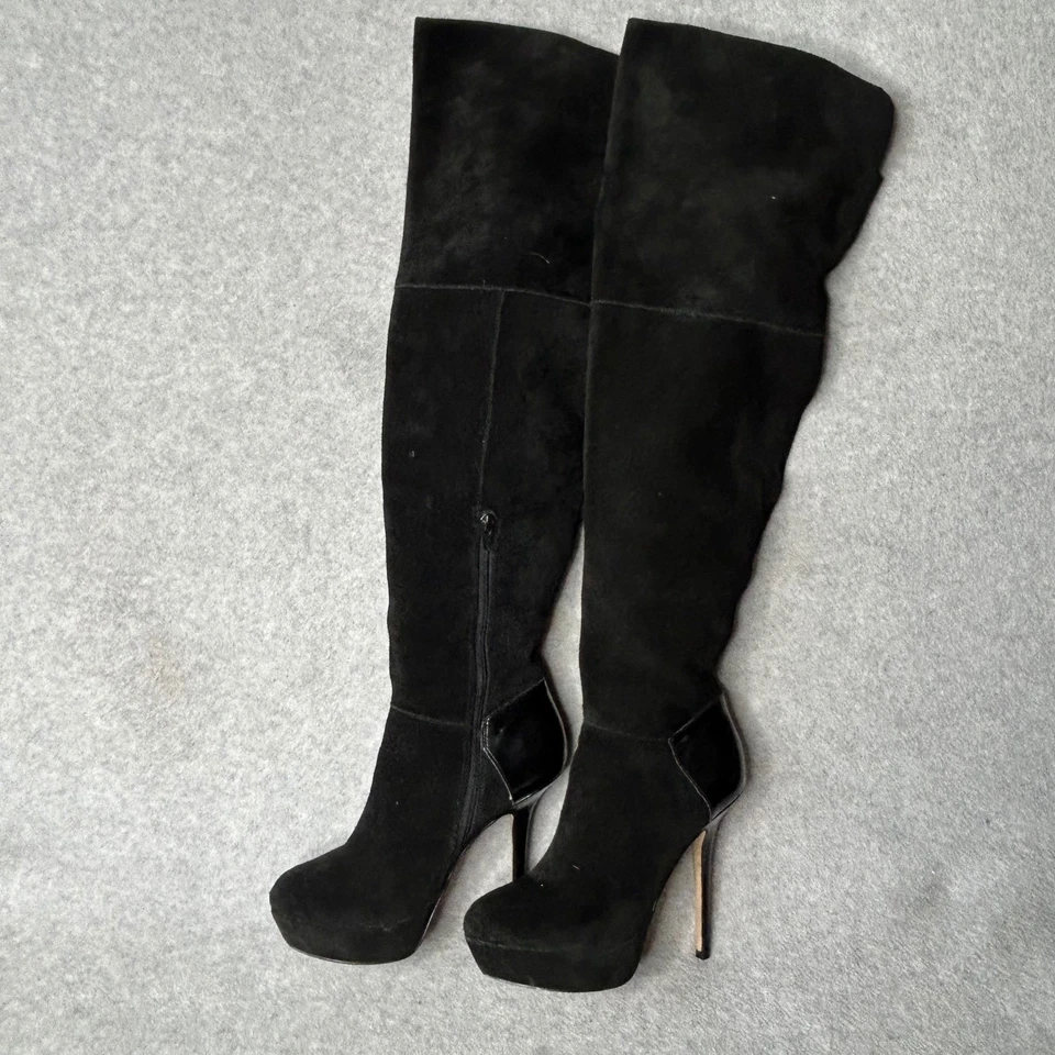 Steve Madden Black Suede Over The Knee Platform Stiletto Boots Sz 8 Whimsigoth - Image 4 of 4