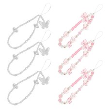 6pcs Phone Charms Strap: Camera Charm Strap - Faux Pearl Beaded Keychain -