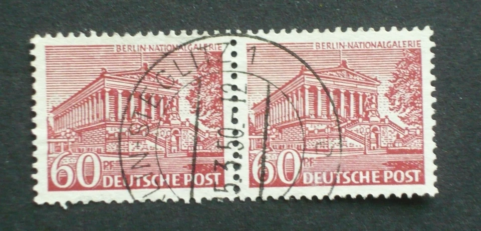 Berlin 1949, Berliner Bauten I, waagerechtes Paar Nr. 54, zentraler Rundstempel - Bild 1 von 1