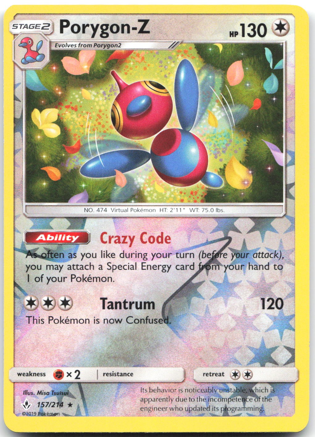 Porygon-Z 157/214 Holo Rare Unbroken Bonds Pokemon Reverse Holo Near Mint