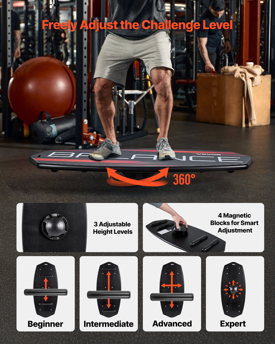 3 Level Adjustable Balance Board w/ Roller Magnetic Stopper Surf