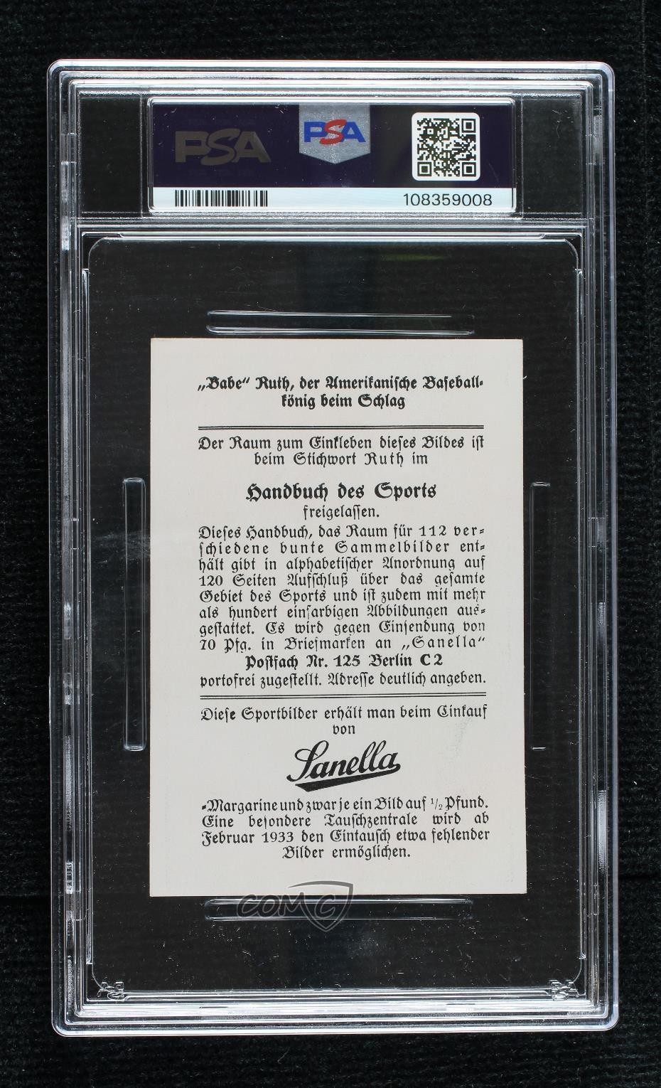 1932 Handbuch des Sports Sanella Logo Towards Bottom on Back Babe Ruth PSA 2 HOF view 2