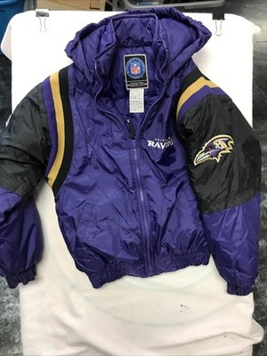 Vtg Baltimore Ravens Winter Coat Youth Medium 10-12 Purple Pro Stuff Full Zip