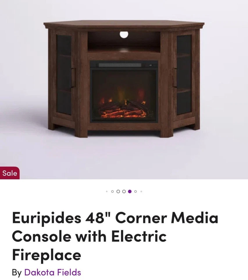 48-дюймовая угловая медиаконсоль Euripides с электрической каминной подставкой для телевизора - Изображение 3 из 4