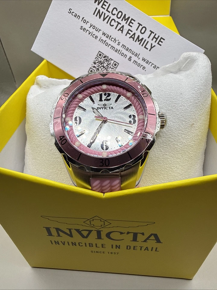 Reloj Invicta Mujer 38MM Ángel Cuadrante Plateado y Rosa Correa Silicona Cuarzo 17480 Foto 3 de 4