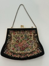 Antique/Vintage Floral Petit Point Evening Purse Ornate Gold Frame