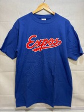 Montreal Expos Majestic Mens Shirt Blue Graphic Logo Short Sleeve Large Vintage
