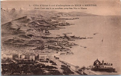 Vintage Postcard French Riviera Nice Menton Aerial View Monaco Coastline