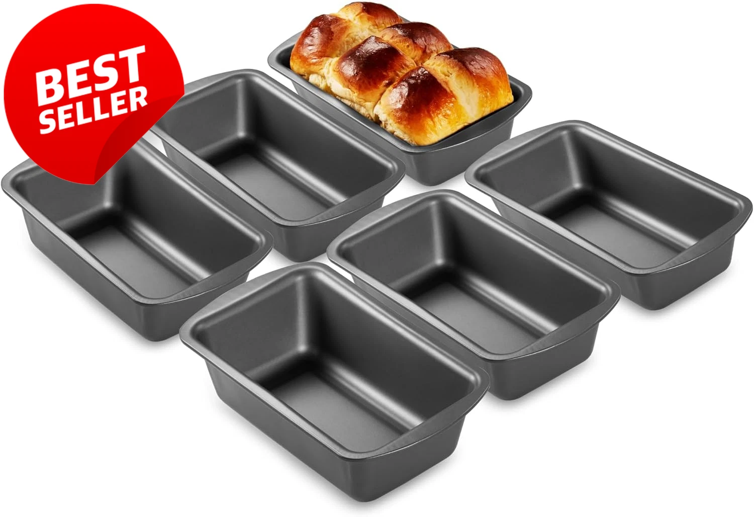6 Pack Nonstick Loaf Pan 8.5x4.5in Bread Meatloaf Wide Grip Gray-US