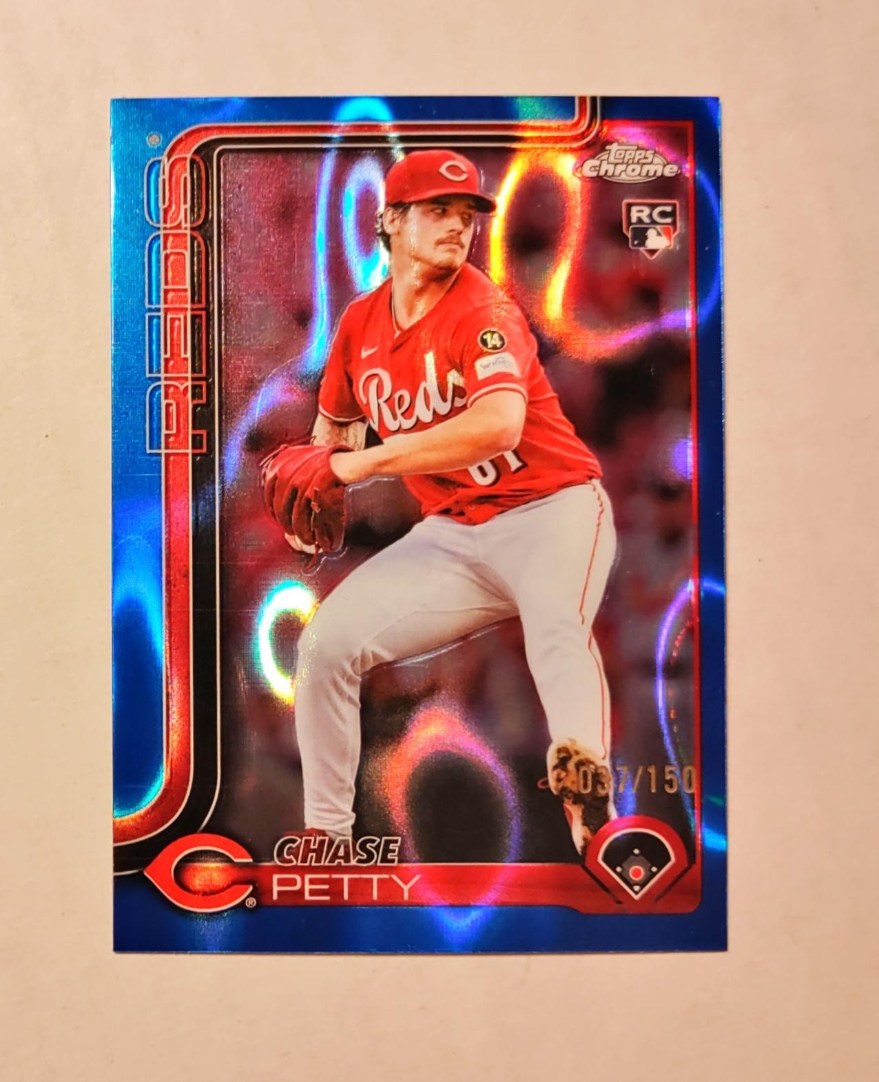 Chase Petty 2025 Topps Chrome RC BLUE RayWave REFRACTOR 037/150 Reds #USC97 z64