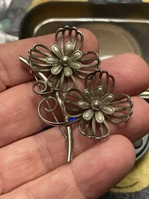 Vintage Forstner Sterling Silver Flower Brooch Pin Signed Antique Jewelry
