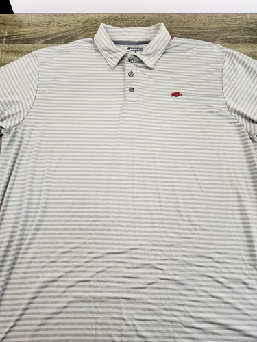 Champion Arkansas Razorbacks NCAA Polo Shirt Mens XL Gray Polyester Short Sleeve - Picture 3 of 8