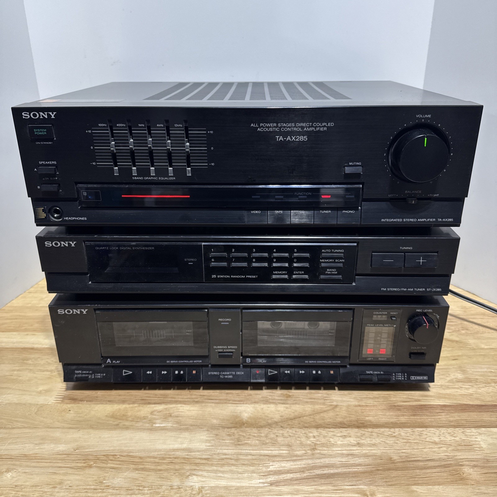 Sony Stereo System TA-AX285 Receiver ST-JX285 Tuner TC-W285 For Parts or Repair
