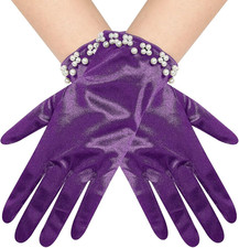 Women'S Pearl Short Satin Gloves Wrist Length Opera Tea Party Gloves for Wedding