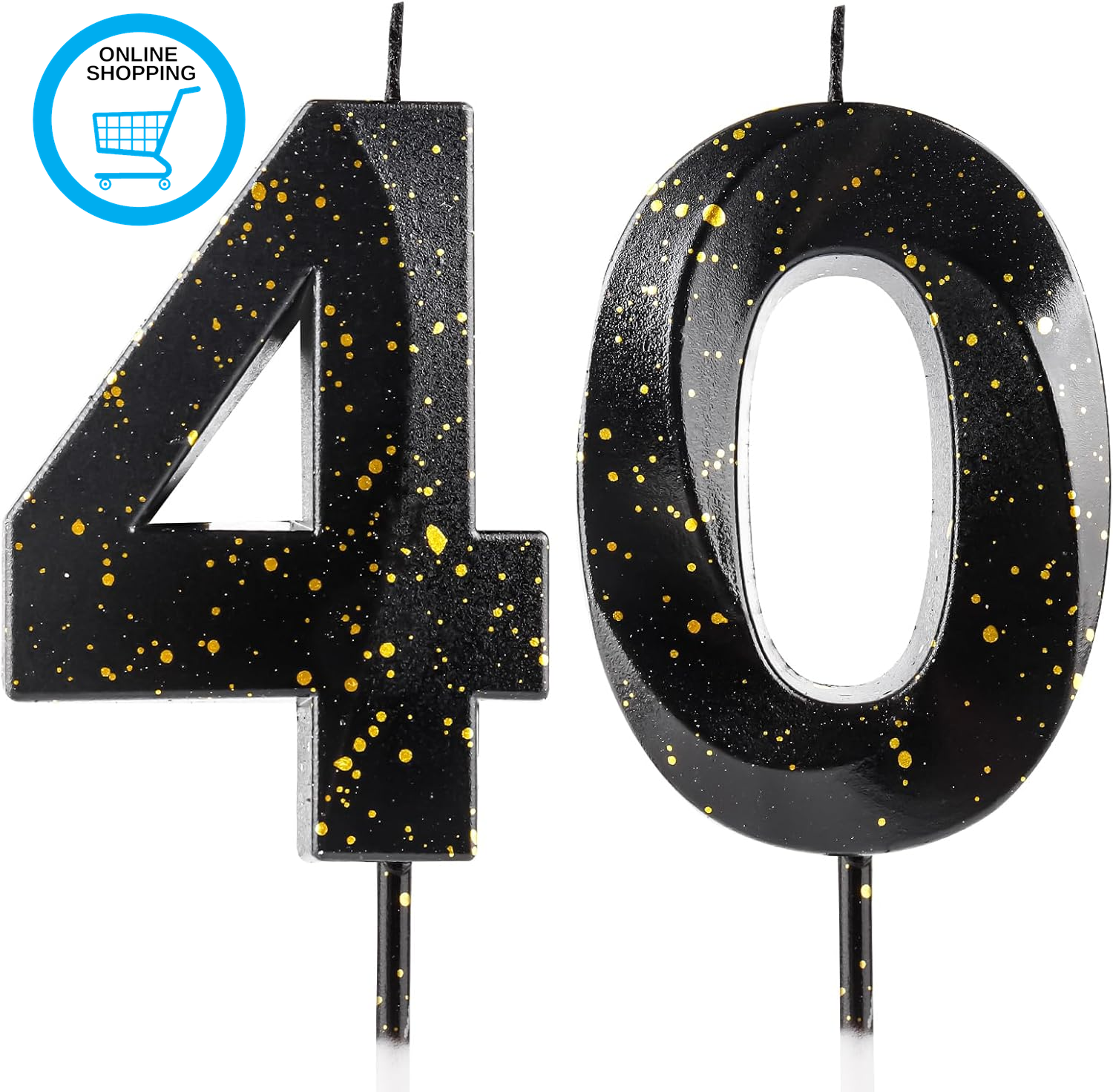 Number 40 Candles 40Th Birthday Candles 3D Black Gold Happy Birthday Candle Prem